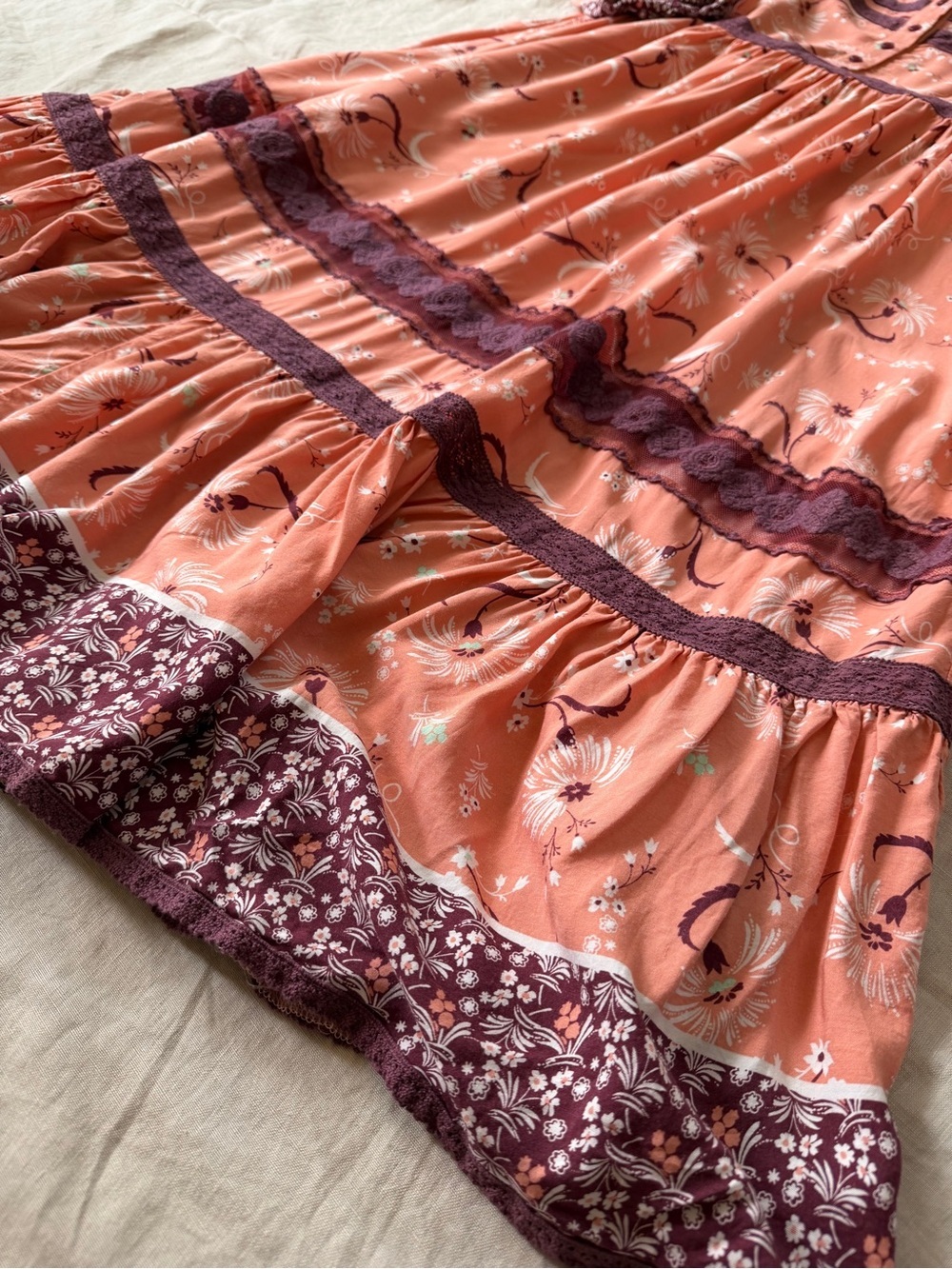 Jaase NWT boho pink Peach Midi Dress with Long Sleeves tiered skirt medium - Picture 7 of 14